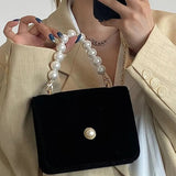 Isabella | Elegant Pearl-Handled Suede Clutch Aurora-Bags