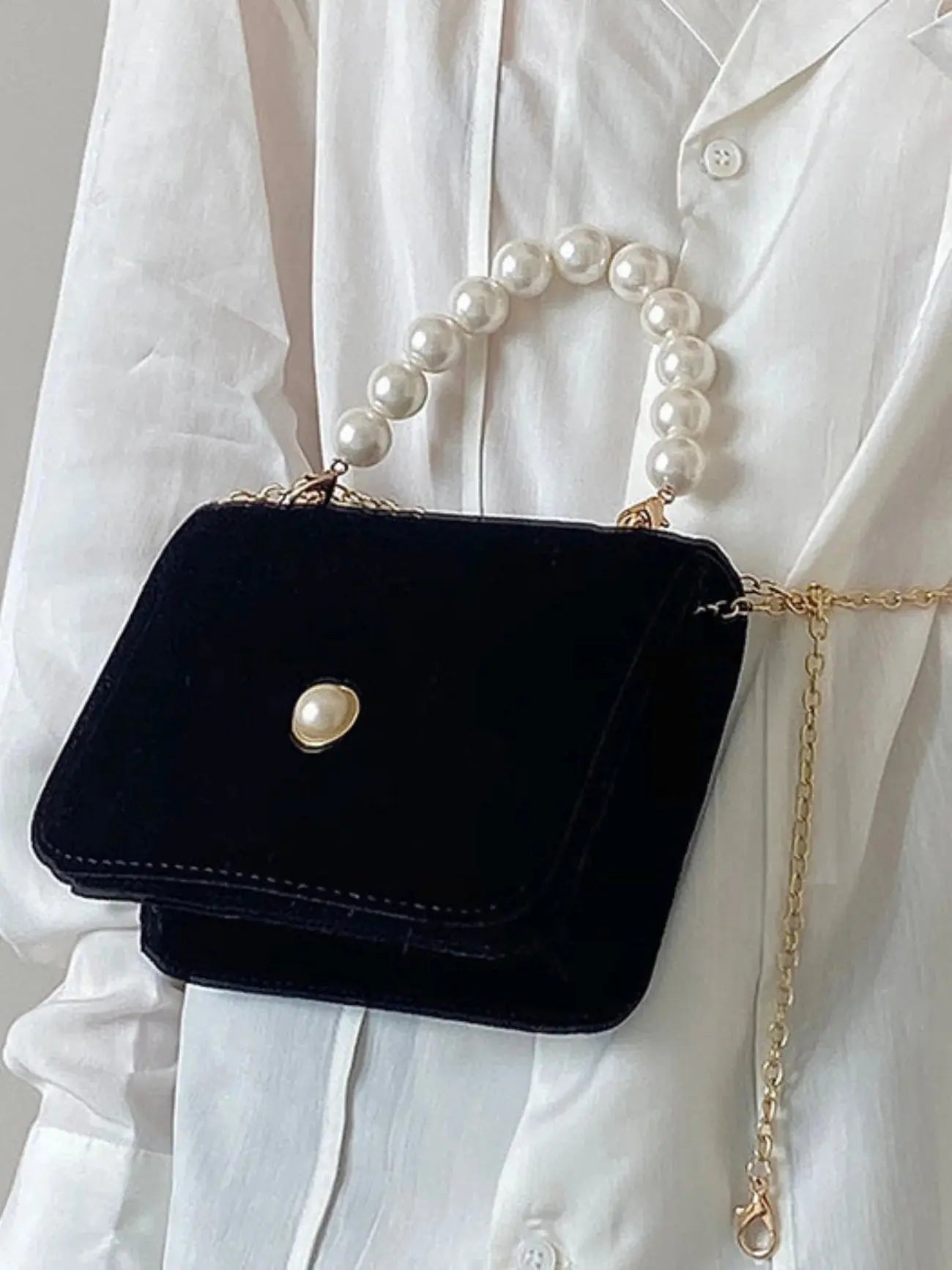 Isabella | Elegant Pearl-Handled Suede Clutch Aurora-Bags