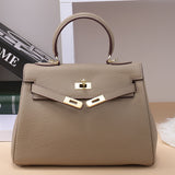 Mireza | Taupe Textured Leather Handbag – Elegant & Versatile