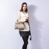 Mireza | Taupe Textured Leather Handbag – Elegant & Versatile