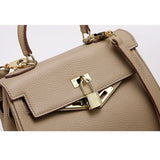 Mireza | Taupe Textured Leather Handbag – Elegant & Versatile