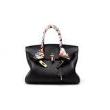Isla | Black Structured Handbag with Scarf – Timeless & Chic