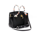 Isla | Black Structured Handbag with Scarf – Timeless & Chic