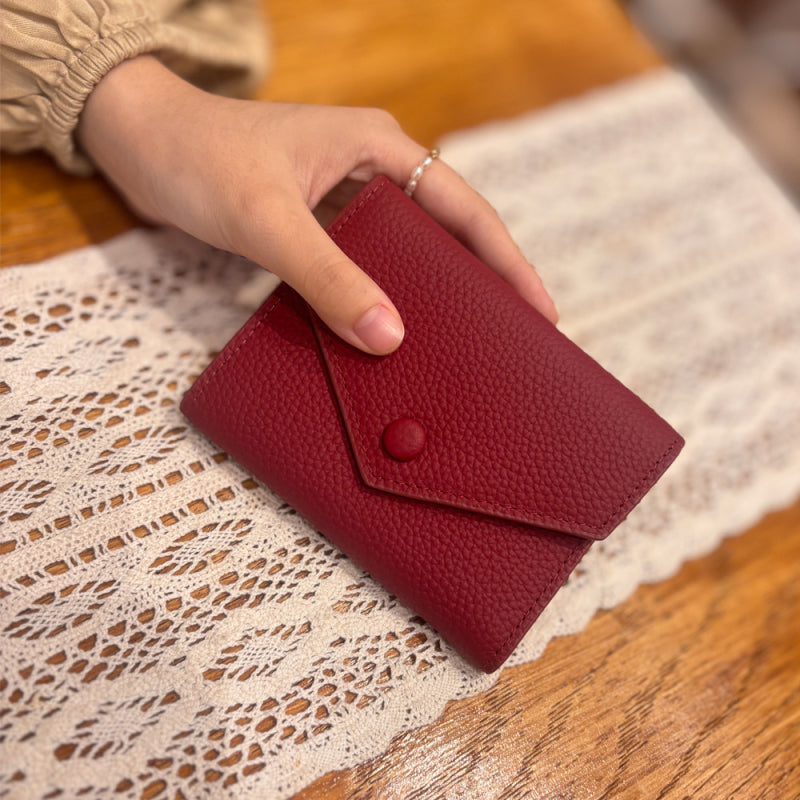 Emma | Orange Pebbled Leather Mini Wallet – Chic & Compact