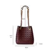 Zerina | Burgundy Woven Leather Chain Tote – Bold & Sophisticated