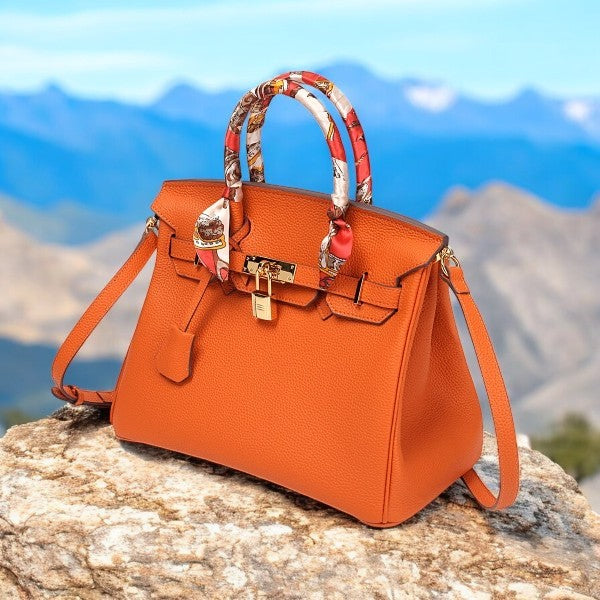 Isla | Orange Genuine Leather Satchel – Bold Designer Handbag
