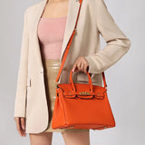 Structured Designer Satchel – Elegant Leather Handbag with Scarf-Wrapped Handles