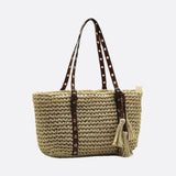Woven Basket Tote Bag with Tassels – Grommet Strap Shoulder Bag