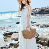 Handwoven Fan-Shaped Tote Bag – Round Handle Beach Basket