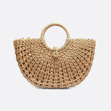 Handwoven Fan-Shaped Tote Bag – Round Handle Beach Basket