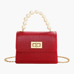 Pearl | Mini Croc-Embossed Handbag with Elegant Pearl Handle Aurora-Bags