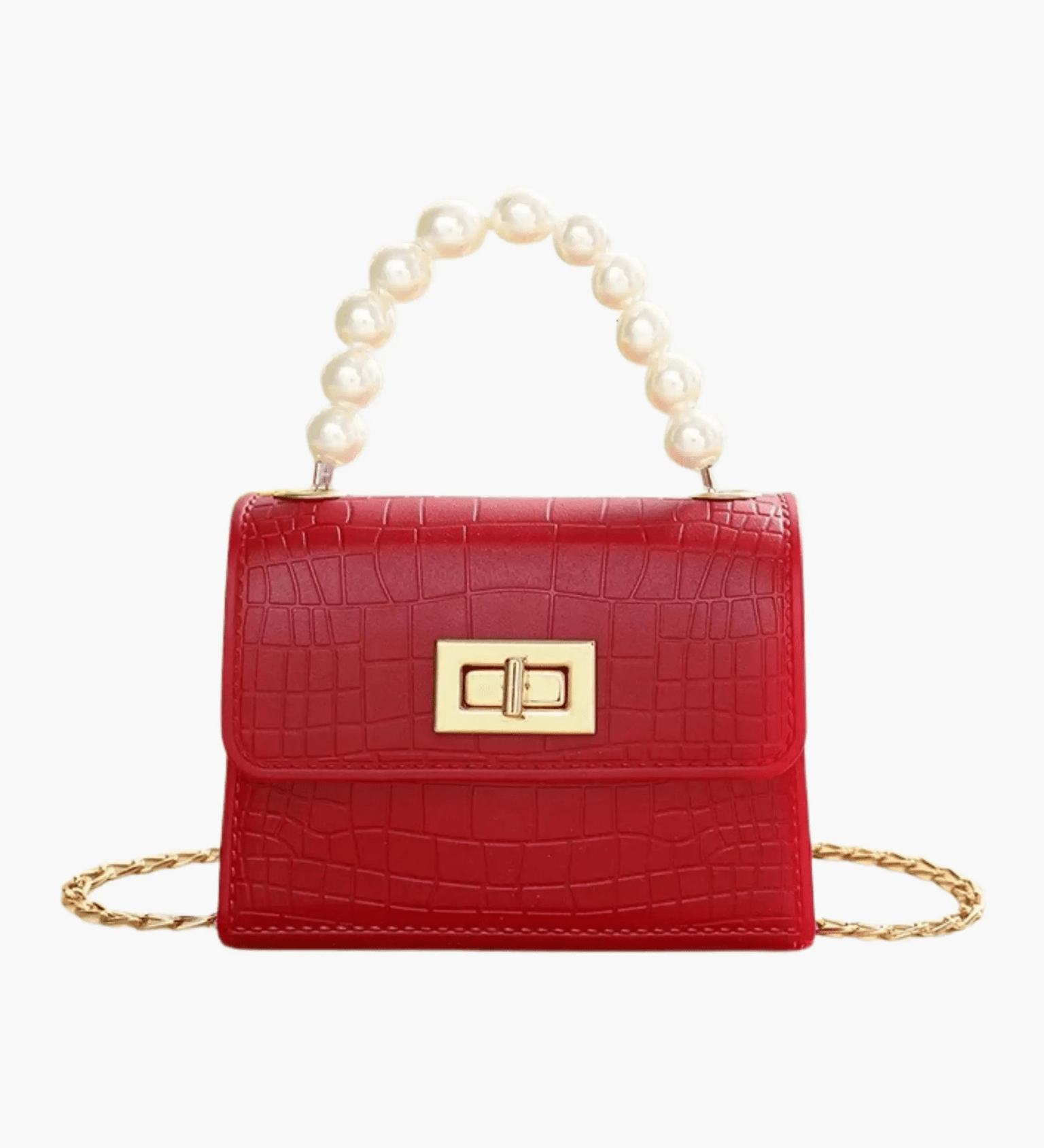 Pearl | Mini Croc-Embossed Handbag with Elegant Pearl Handle Aurora-Bags