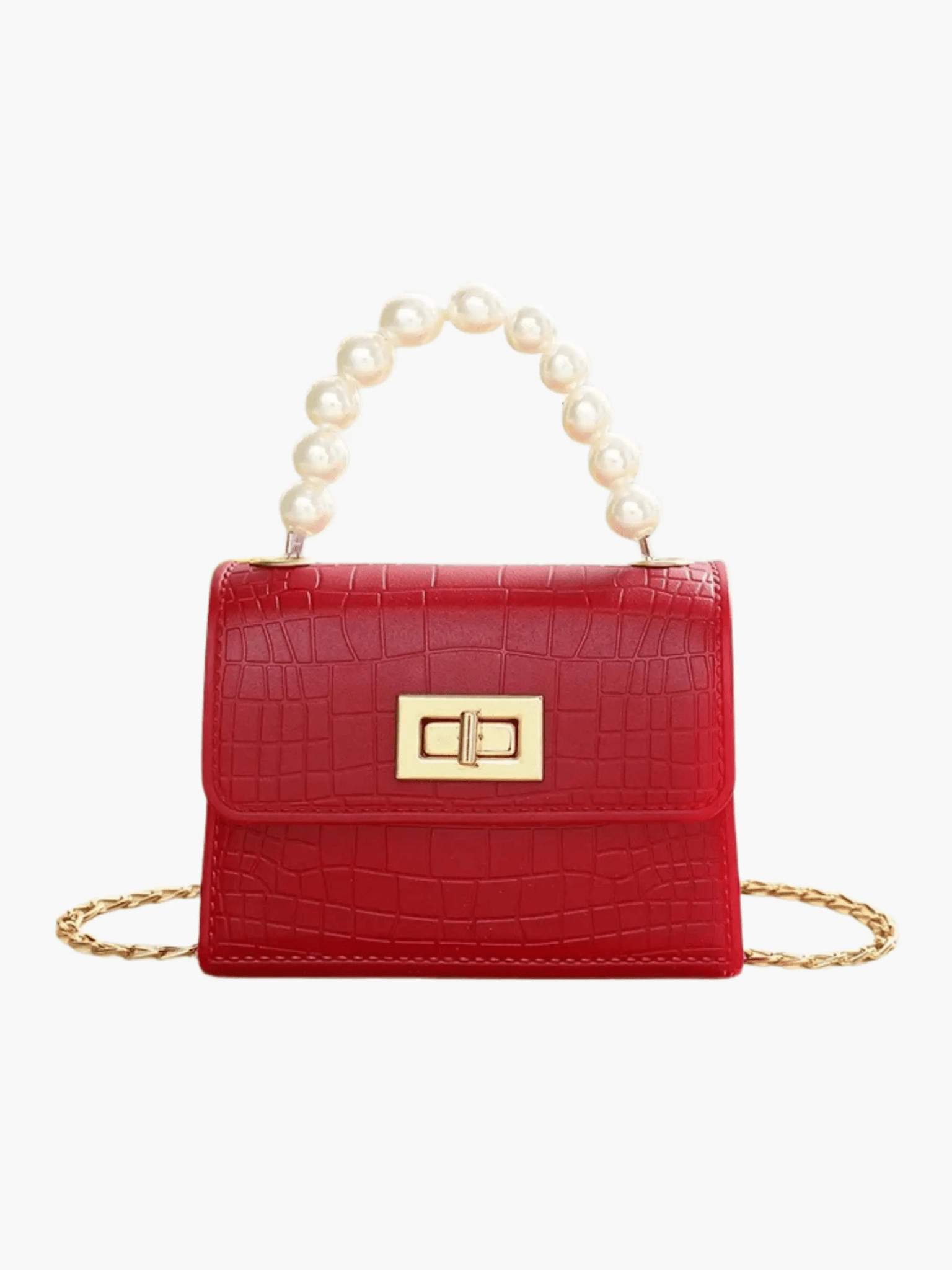 Pearl | Mini Croc-Embossed Handbag with Elegant Pearl Handle Aurora-Bags