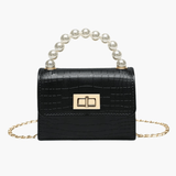 Pearl | Mini Croc-Embossed Handbag with Elegant Pearl Handle Aurora-Bags