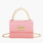 Pearl | Mini Croc-Embossed Handbag with Elegant Pearl Handle Aurora-Bags