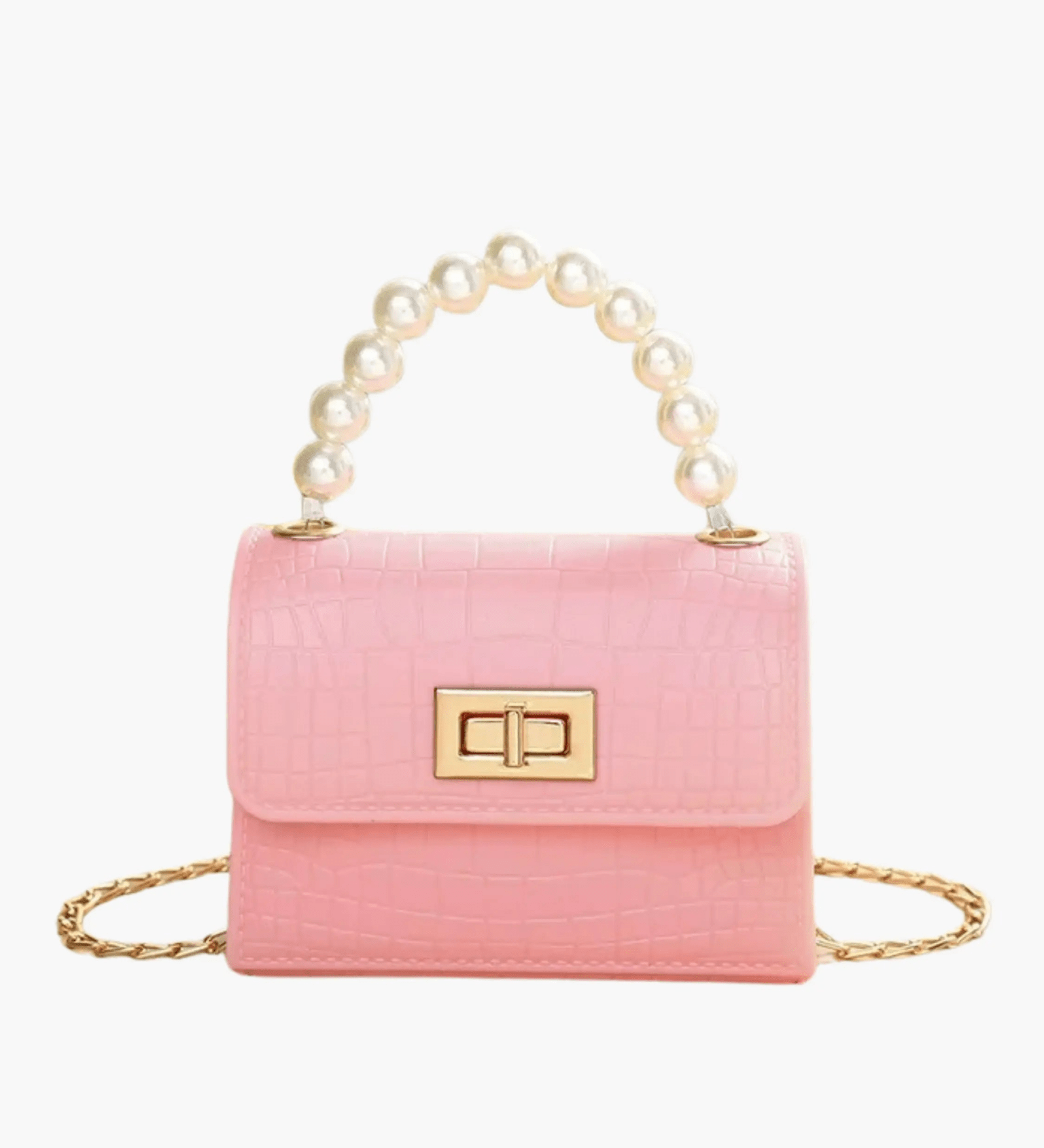 Pearl | Mini Croc-Embossed Handbag with Elegant Pearl Handle Aurora-Bags