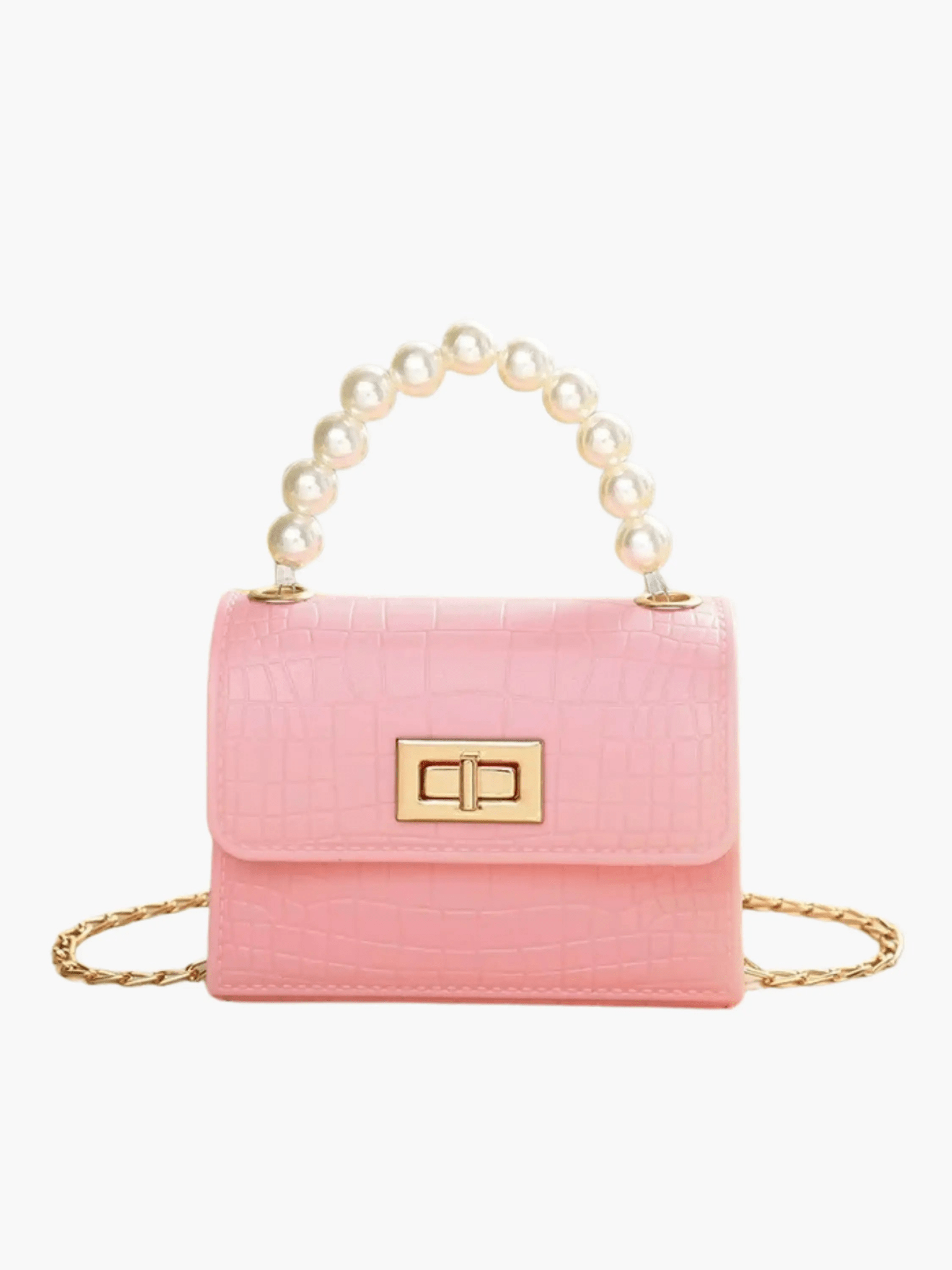 Pearl | Mini Croc-Embossed Handbag with Elegant Pearl Handle Aurora-Bags