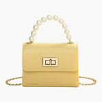 Pearl | Mini Croc-Embossed Handbag with Elegant Pearl Handle Aurora-Bags