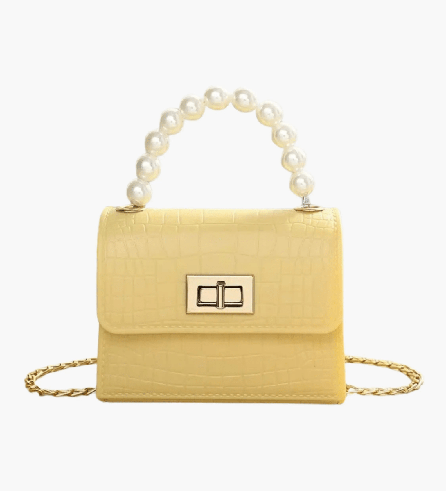 Pearl | Mini Croc-Embossed Handbag with Elegant Pearl Handle Aurora-Bags