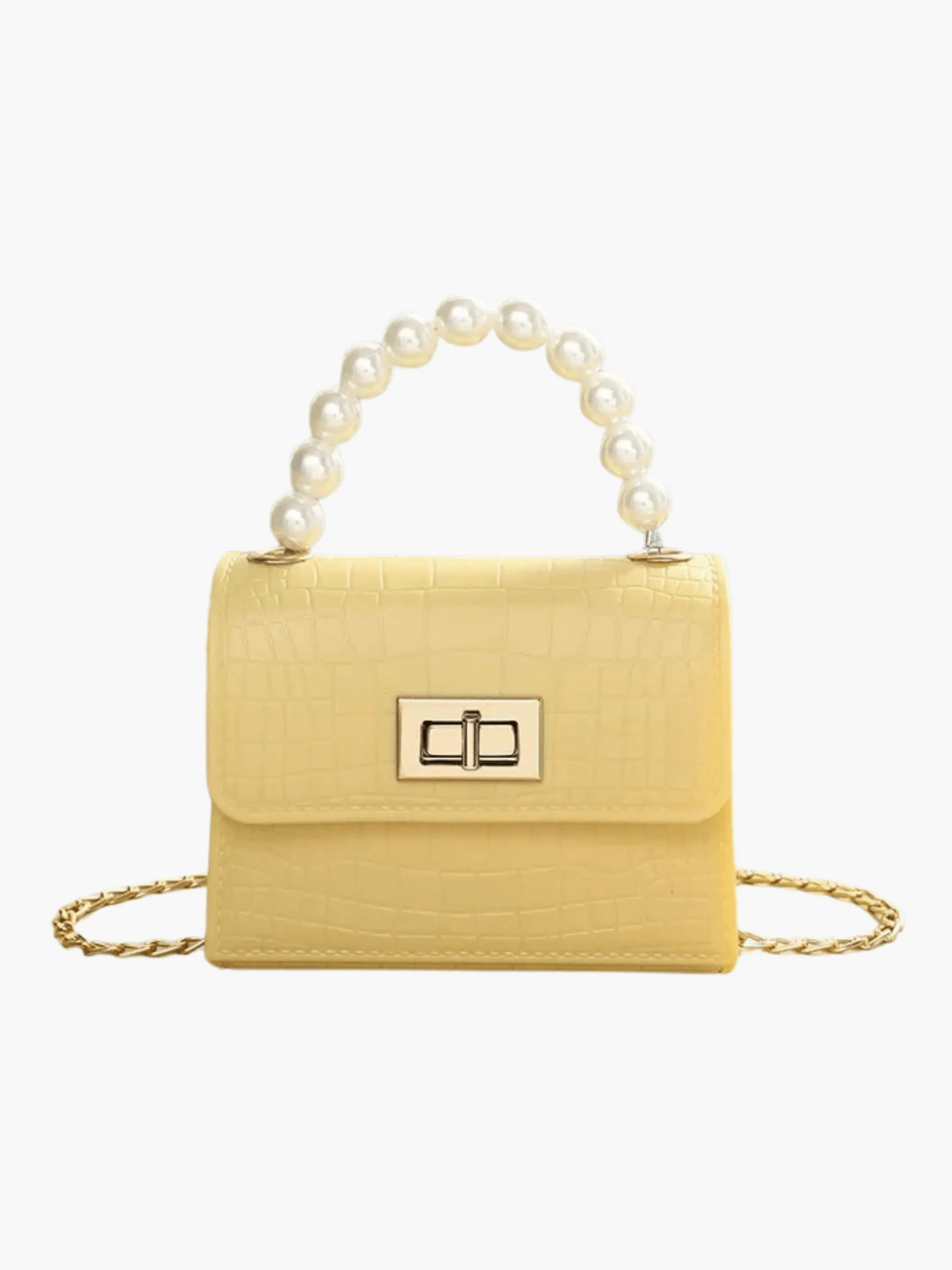 Pearl | Mini Croc-Embossed Handbag with Elegant Pearl Handle Aurora-Bags