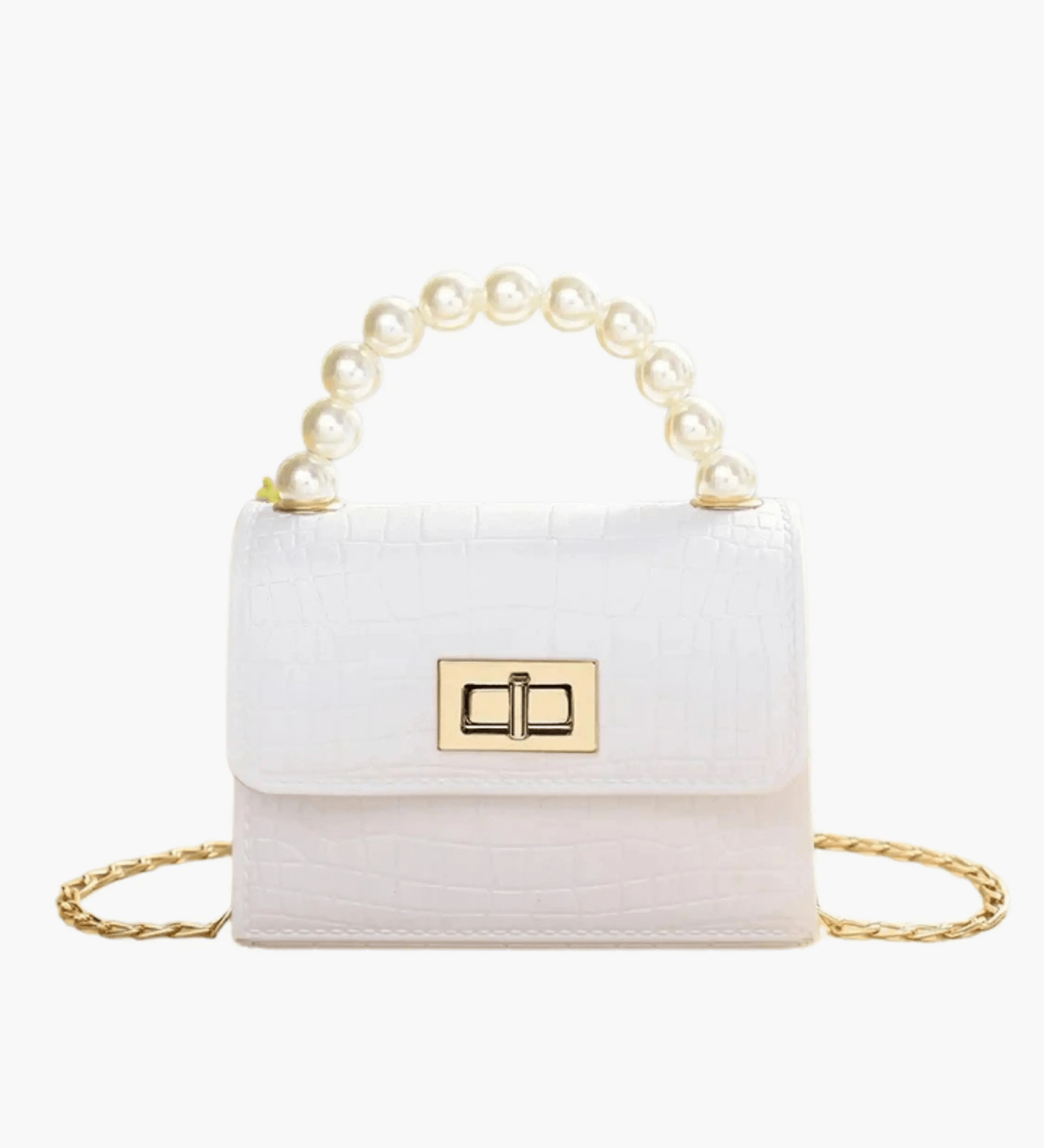 Pearl | Mini Croc-Embossed Handbag with Elegant Pearl Handle Aurora-Bags