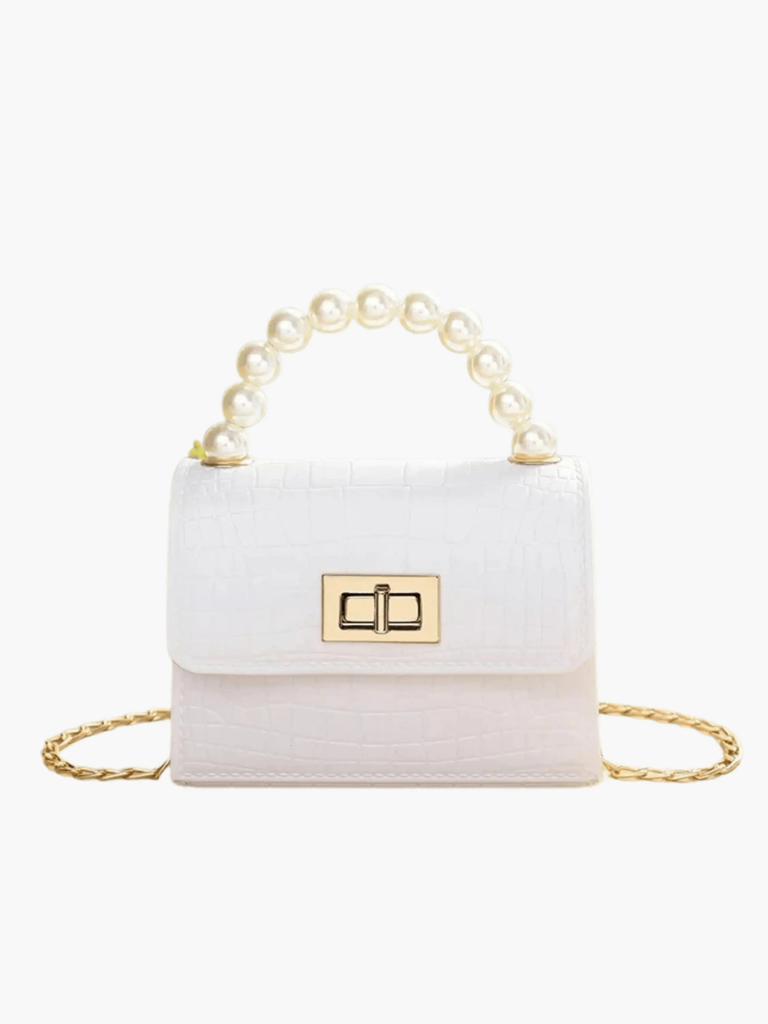 Pearl | Mini Croc-Embossed Handbag with Elegant Pearl Handle Aurora-Bags