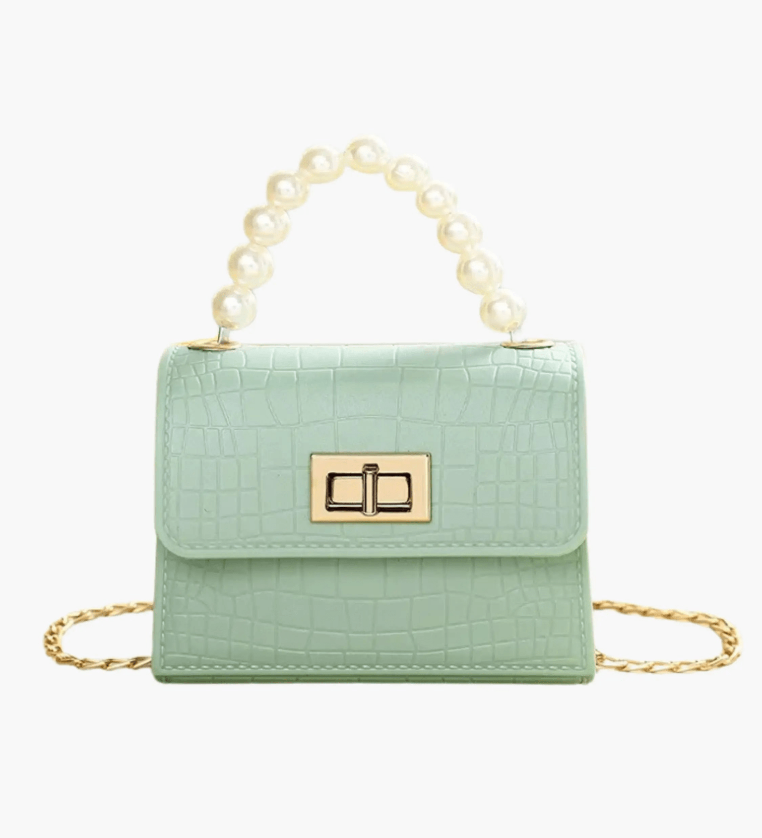 Pearl | Mini Croc-Embossed Handbag with Elegant Pearl Handle Aurora-Bags