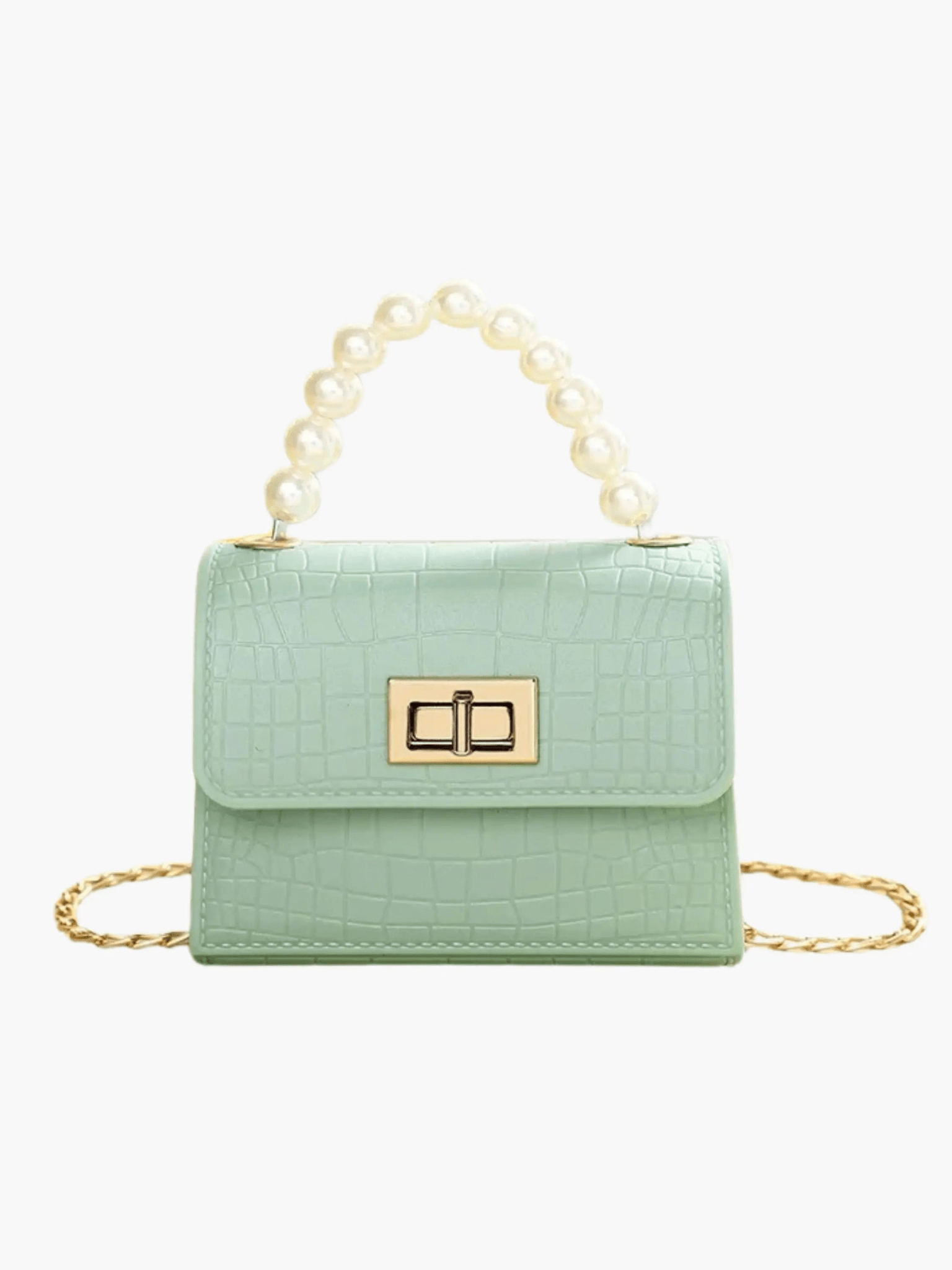 Pearl | Mini Croc-Embossed Handbag with Elegant Pearl Handle Aurora-Bags