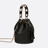 Mini Black Bucket Bag – Drawstring Faux Leather Handbag