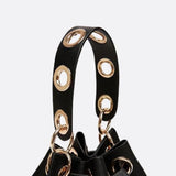 Mini Black Bucket Bag – Drawstring Faux Leather Handbag