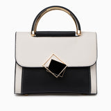 Geometric Structured Handbag in Genuine Leather with Gold Handle