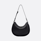 Arden Woven Crescent Bag – Genuine Leather Shoulder Bag