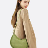 Arden Woven Crescent Bag – Genuine Leather Shoulder Bag