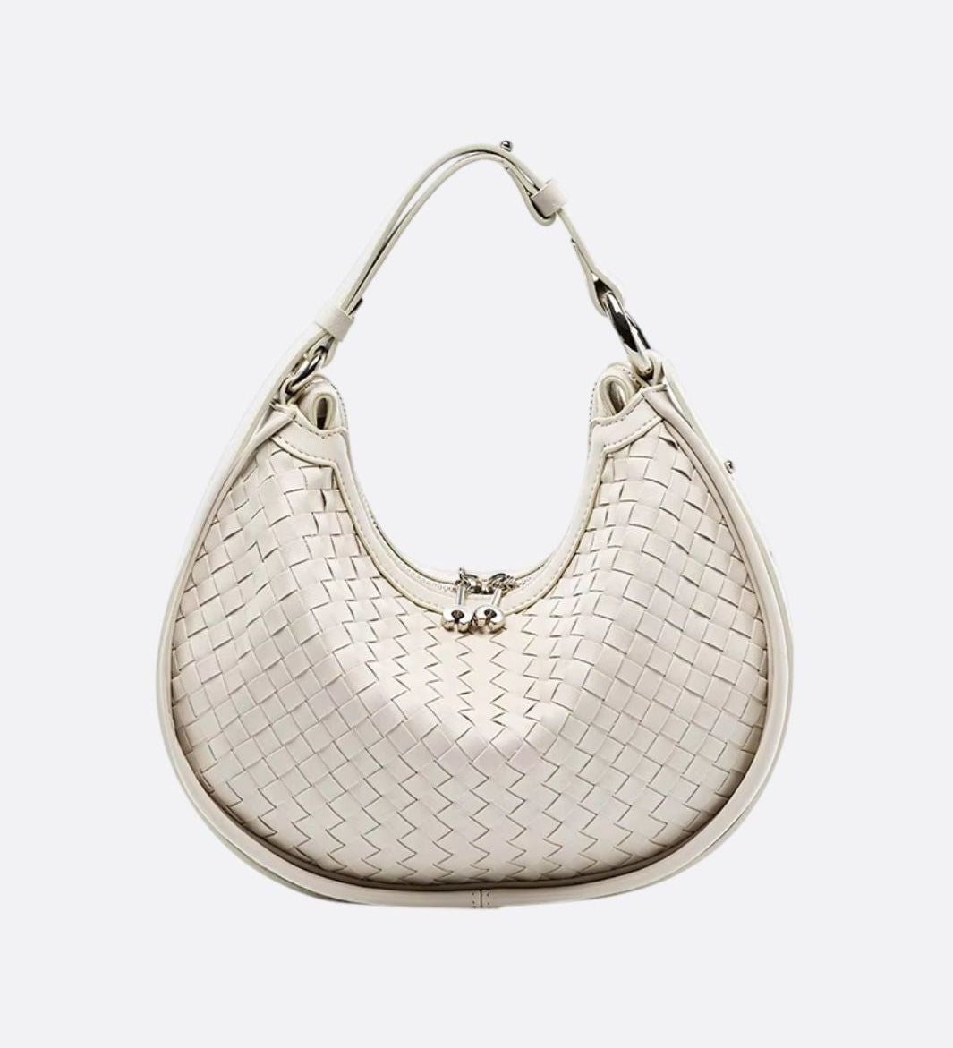 Arden Woven Crescent Bag – Genuine Leather Shoulder Bag