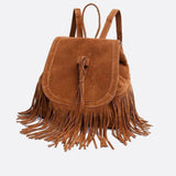 Savannah Fringe Backpack – Suede-Effect Drawstring Rucksack with Boho Tassels