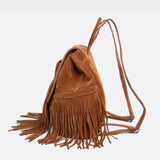 Savannah Fringe Backpack – Suede-Effect Drawstring Rucksack with Boho Tassels