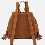 Savannah Fringe Backpack – Suede-Effect Drawstring Rucksack with Boho Tassels