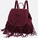 Savannah Fringe Backpack – Suede-Effect Drawstring Rucksack with Boho Tassels