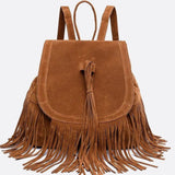 Savannah Fringe Backpack – Suede-Effect Drawstring Rucksack with Boho Tassels