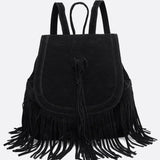 Savannah Fringe Backpack – Suede-Effect Drawstring Rucksack with Boho Tassels