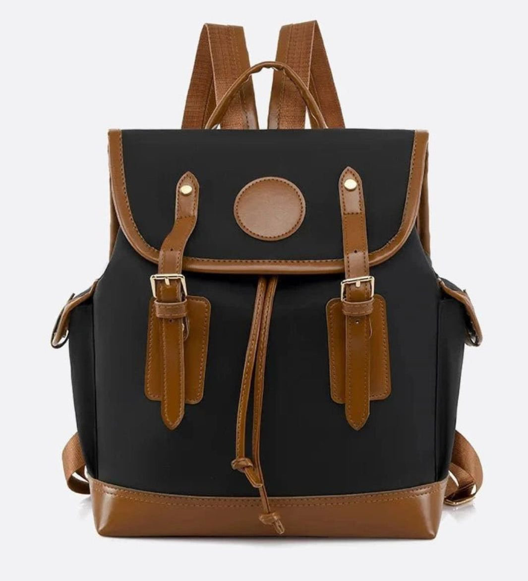 Preston Canvas Backpack – Two-Tone Drawstring Rucksack with Faux Leather Trim
