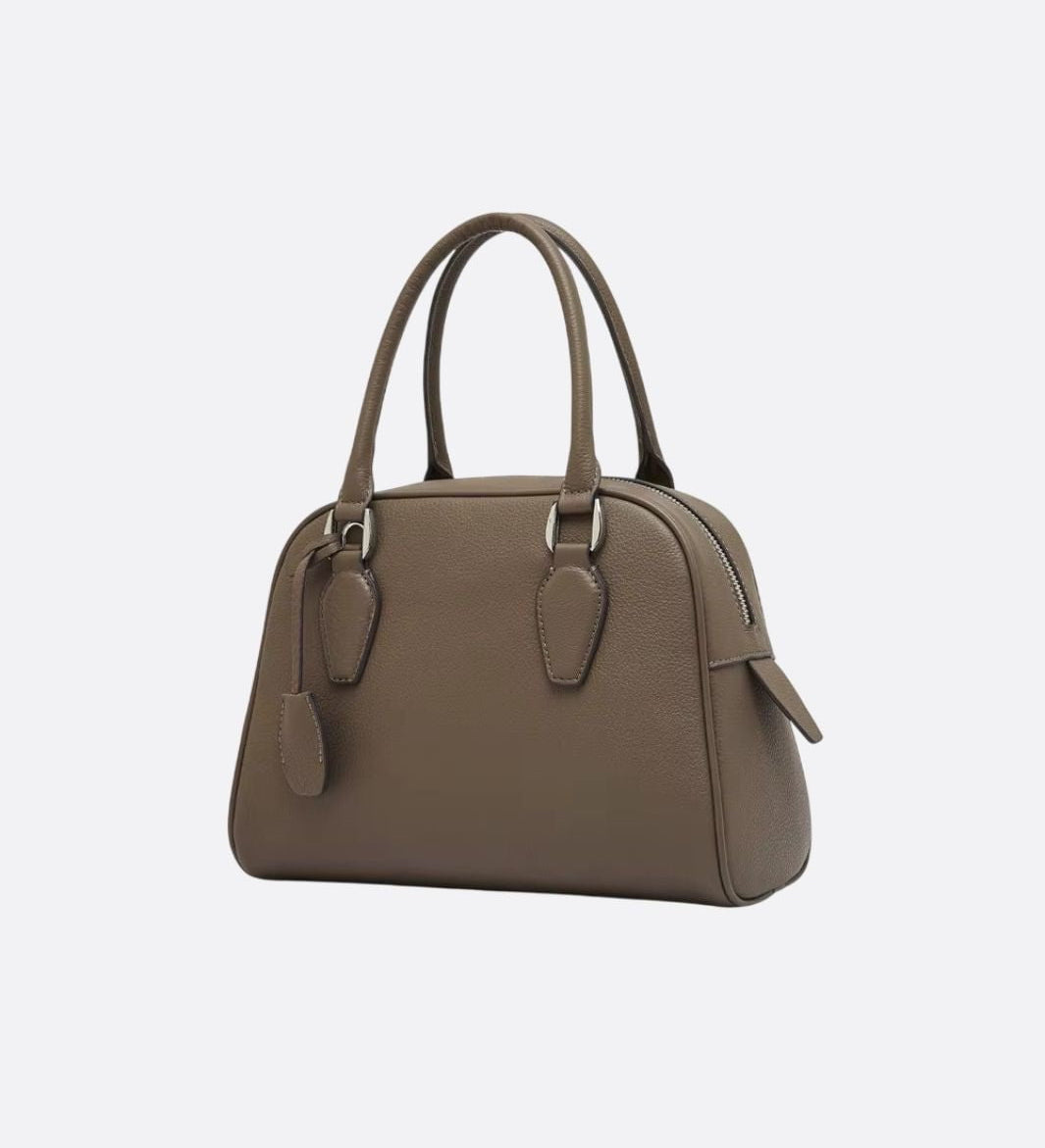 Classic Structured Handbag – Taupe Leather-Look Top Handle Satchel