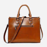 Vintage-Style Camel Leather Tote Bag – Professional & Timeless