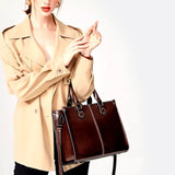 Vintage-Style Camel Leather Tote Bag – Professional & Timeless