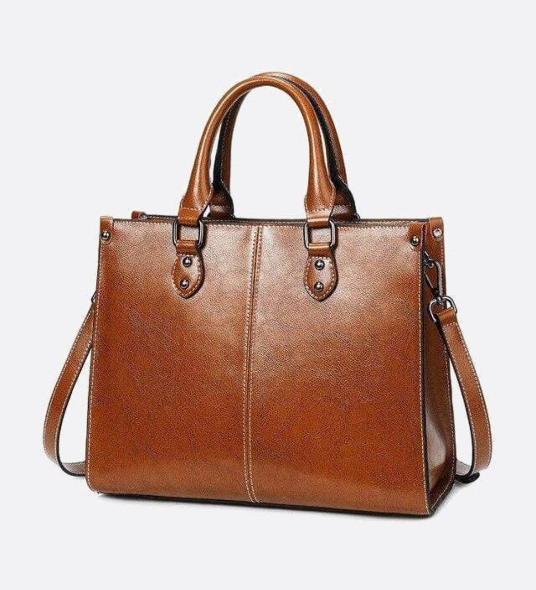 Vintage-Style Camel Leather Tote Bag – Professional & Timeless