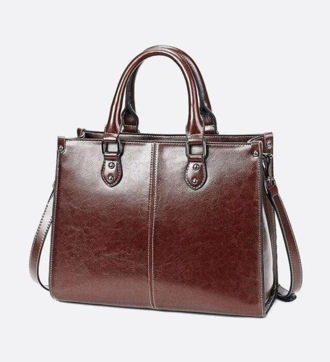 Vintage-Style Camel Leather Tote Bag – Professional & Timeless