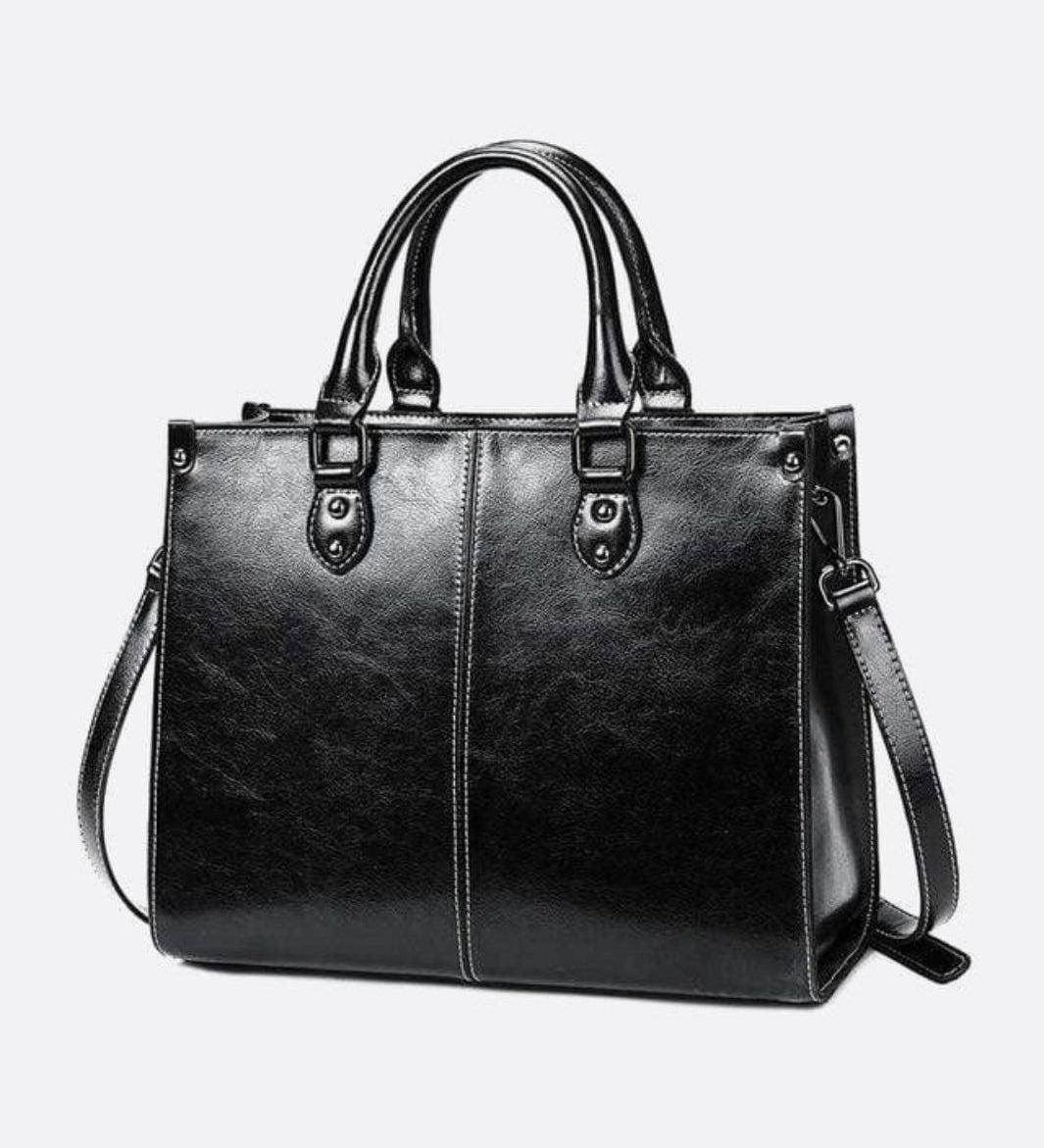 Vintage-Style Camel Leather Tote Bag – Professional & Timeless