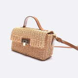 Woven Flap Handbag with Top Handle – Turn-Lock Closure Crossbody