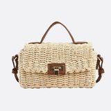 Woven Flap Handbag with Top Handle – Turn-Lock Closure Crossbody