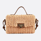 Woven Flap Handbag with Top Handle – Turn-Lock Closure Crossbody